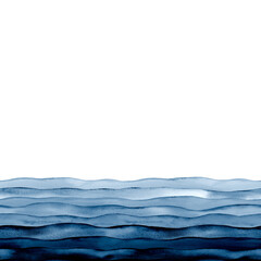 Watercolor wave sea ocean indigo blue colored background.