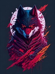 A detailed illustration face evil ninja wolf