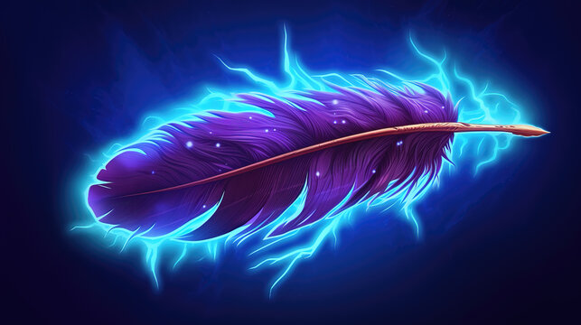 a fantasy shining radiant feather, blue thunder artwork, ai generated image