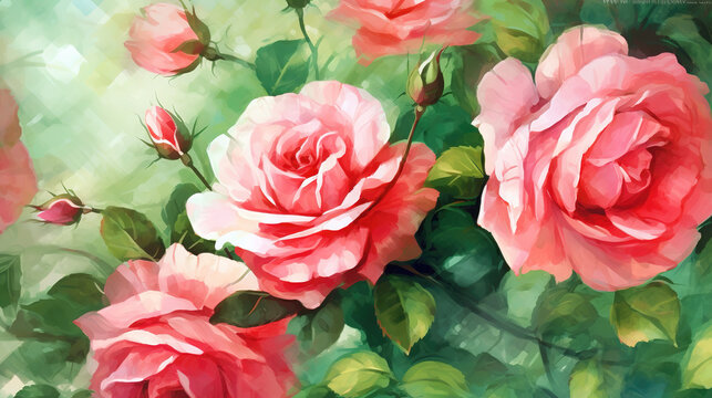 pink roses in a concep art design, wedding card style, ai generated image