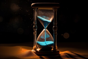 Hourglass with Glowing Sand.illustration. Ai generative.