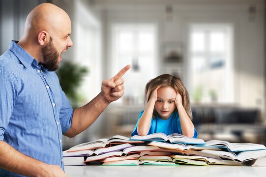 angry upset parents yelling on little child, AI generated image