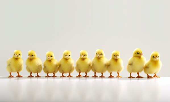 Abundance of easter chicks on a row, created with Generative AI technology
