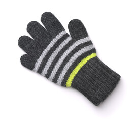 Top view of single striped woolen knitted glove