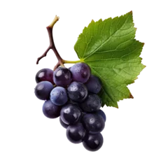 Schilderijen op glas Black grapes with leaves isolated on transparent background © Yash