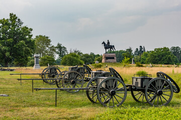 Fototapeta na wymiar Caissons and General Meade at Gettysburg Pennsylvania USA