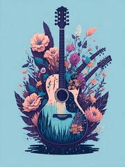 A detailed illustration a guitar wearing trendy piano..
