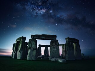 Reconstruction of Stonehenge at night  (IA Generated)