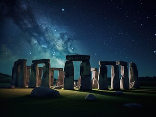 Reconstruction of Stonehenge at night (IA Generated)