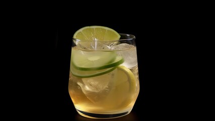 Apple Ginger Spritzer: A gingery spritzer made with apple juice, ginger ale, lime juice and garnished with apple slices and ginger slice with copy space for text created with generative AI technology