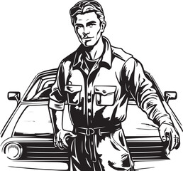 Fototapeta na wymiar Vintage car mechanic, Vector illustration, SVG