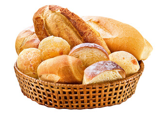 cesta de p√£es frescos variados isolado em fundo transparente