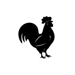 Rooster black silhouette icon. Male cock side view. Poultry cock