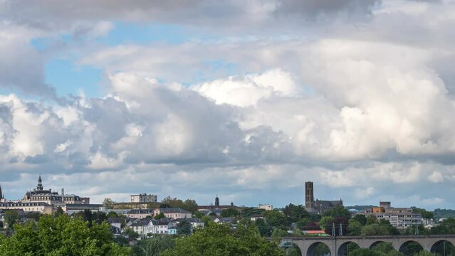 Clouds Timelapse above Limoges and Cathedral City during spring and day, 2023