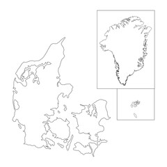 Highly detailed Kingdom of Denmark map with borders isolated on background