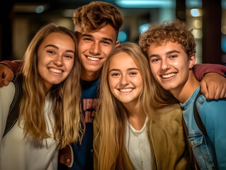 Obraz premium Students return to campus after holidays, say hello to their colleagues. Generated ai.