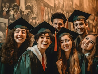 Obraz premium A group of students takes part in the beginning of the academic year. Generated ai.