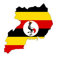 Uganda map silhouette with flag isolated on white background
