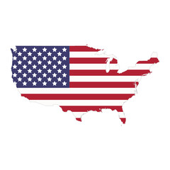 USA map silhouette with flag isolated on white background