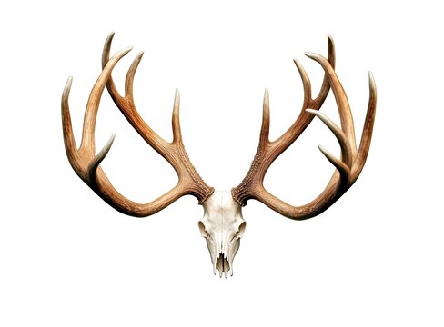 Large deer antlers on white background. created with Generative AI technology