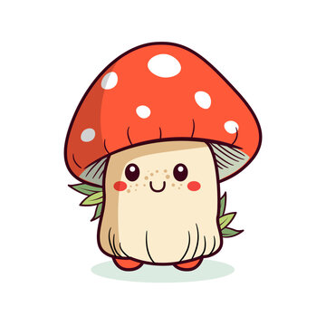 Cute cartoon mushroom illustration for kids. Vector.