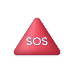 3D Red Warning Sign. Attention and SOS concept.