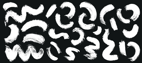 Grunge brush swirl set. Vector stock illustration isolated on black chalkboard background for design template presentation, social media.