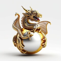 Christmas toy in the form of a golden dragon. Generative AI