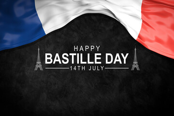France Bastille day greeting card, banner with template text vector illustration. French memorial holiday 14th of July design element with 3D flag with stripes