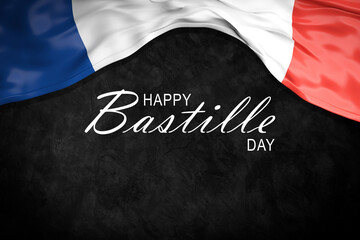 Fototapeta na wymiar France Bastille day greeting card, banner with template text vector illustration. French memorial holiday 14th of July design element with 3D flag with stripes
