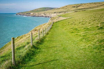 Fototapeta na wymiar Dorset jurassic SW coastal path between Dancing Ledge and Seacombe cliff on a sunny day
