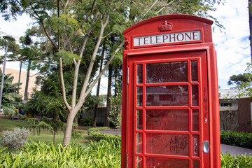 London style red telephone booth, Goom park Curitiba Paraná PR Brazil Brasil Parana