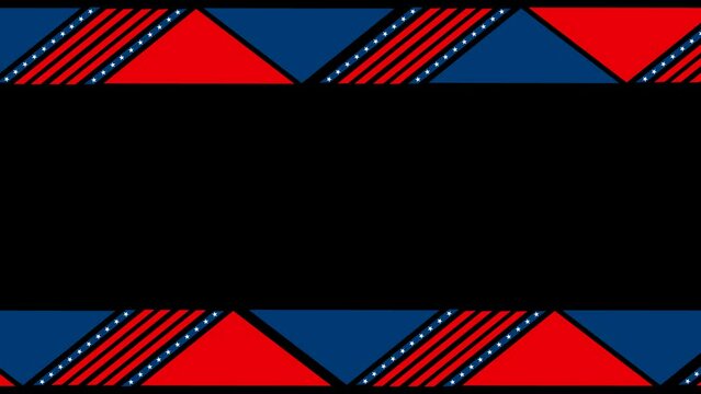  USA border and frame Animation,American flag border  animated frame for video editing,US 4k transparent frame ,Red and Blue colorful cinematic frame border Seamless Looping Motion.	