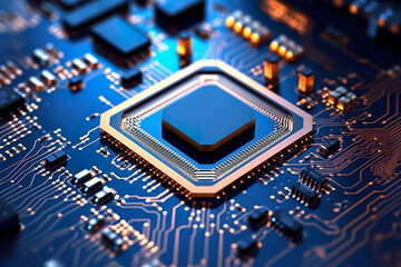 modern microchip on a motherboard, futuristic concept of new processor technology (Generative AI) - obrazy, fototapety, plakaty