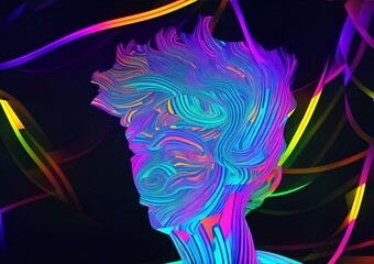 Photo of a digitally painted portrait of a man with vibrant neon colors