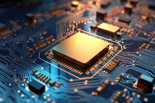 modern microchip on a motherboard, futuristic concept of new processor technology (Generative AI)