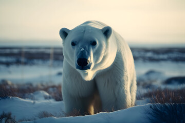 Obraz na płótnie Canvas The Polar Bear in the Snow Landscape. Generative AI