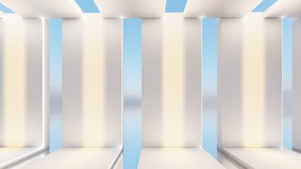 Abstract architecture background empty room with geometric wall design 3d render
