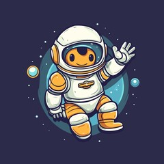 Cute astronaut with a hand cartoon. space technology icon concept isolated. flat cartoon-style astronaut