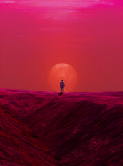 AI-generated metaphorical illustration, a serene man walks atop a breathtaking landscape, symbolizing the spiritual path. A guide and inspiration for those seeking spiritual growth.