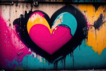 Heart shape colorfull grafity on the wall background, ai generative - obrazy, fototapety, plakaty