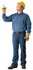 construction man pointing up portrait