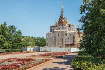 Temple of Alexander Nevsky against the background of the summer sunny sky.