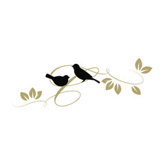 birds on a branch, golden letter c