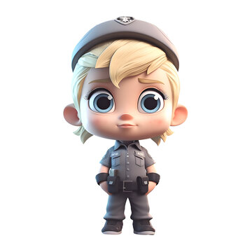 3D Render of a Little Boy with Policeman's Hat on White Background