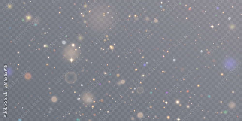 Poster Light effect with lots of golden shiny shimmering particles isolated on transparent background. Vector star cloud with dust. 10 eps
