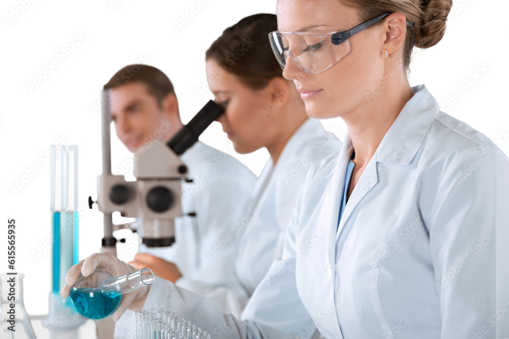 Wall mural scientists and researcher working