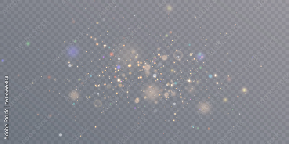 Poster Light effect with lots of golden shiny shimmering particles isolated on transparent background. Vector star cloud with dust. 10 eps