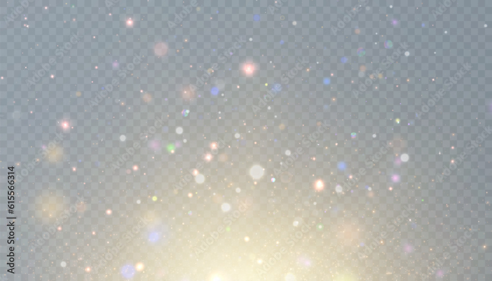 Poster Glowing light effect with lots of shiny particles isolated on transparent background. Vector star cloud with dust and highlights. For festive and advertising design.	
