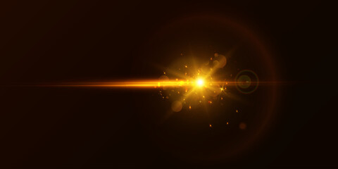 Bright light effect with rays and glare shines with golden light for vector illustration.